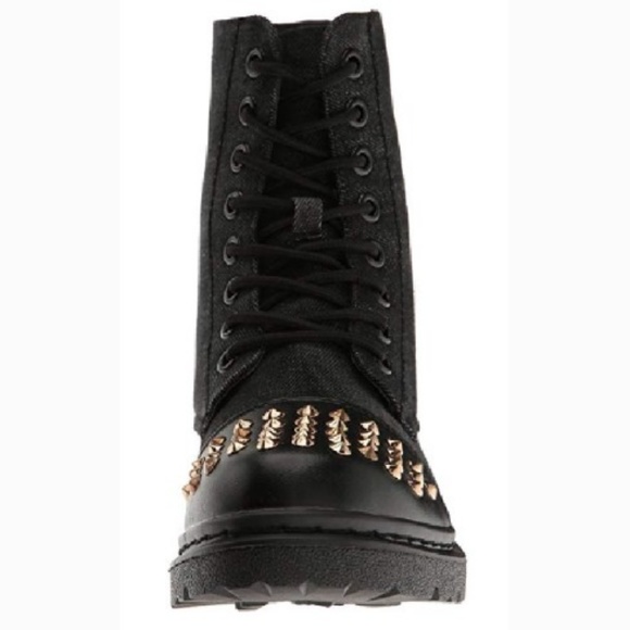 Gia-Mia Rock Star Black Denim Studded Combat Boot - Picture 3 of 4